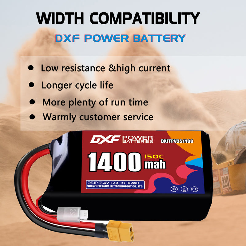 DXF 1400mAh 2S 150C 7.4V Lipo Battery Pack for FPV LiPo Battery