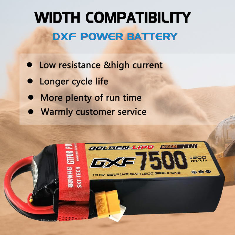 (CN)DXF 5S Lipo Battery 19.0V 150C 7500mAh Soft Case Battery with EC5 XT90 Connector for Car Truck Tank RC Buggy Truggy Racing Hobby