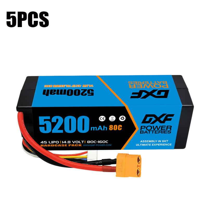 (CA)DXF Lipo Battery 4S 14.8V 5200MAH 80C  lipo Hardcase with  XT90 Plug for Rc 1/8 1/10 Buggy Truck Car Off-Road Drone
