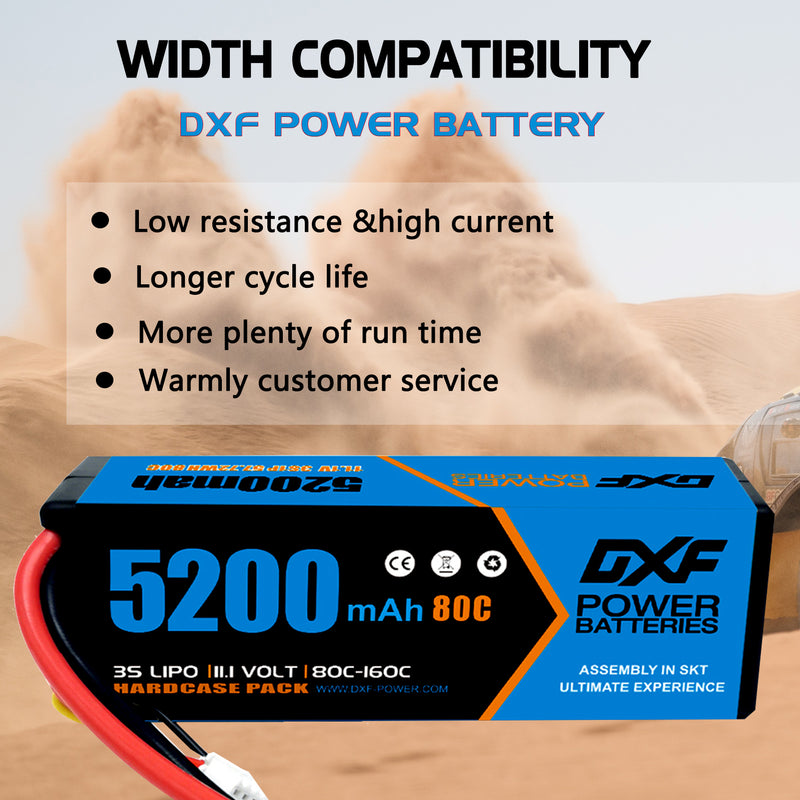 (UK)DXF Lipo Battery 3S 11.1V 5200MAH 80C Blue Series lipo Hardcase with EC5 Plug for Rc 1/8 1/10 Buggy Truck Car Off-Road Drone