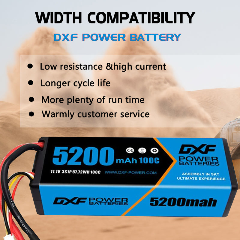 (GE)DXF Lipo Battery 3S 11.1V 5200MAH 100C Blue Series Graphene lipo Hardcase with EC5 Plug for Rc 1/8 1/10 Buggy Truck Car Off-Road Drone