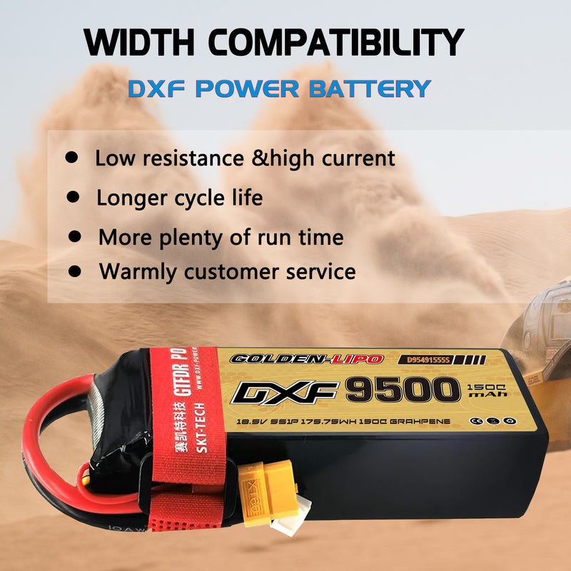 (CN)DXF 5S Lipo Battery 18.5V 150C 9500mAh Soft Case Battery with EC5 XT90 Connector for Car Truck Tank RC Buggy Truggy Racing Hobby