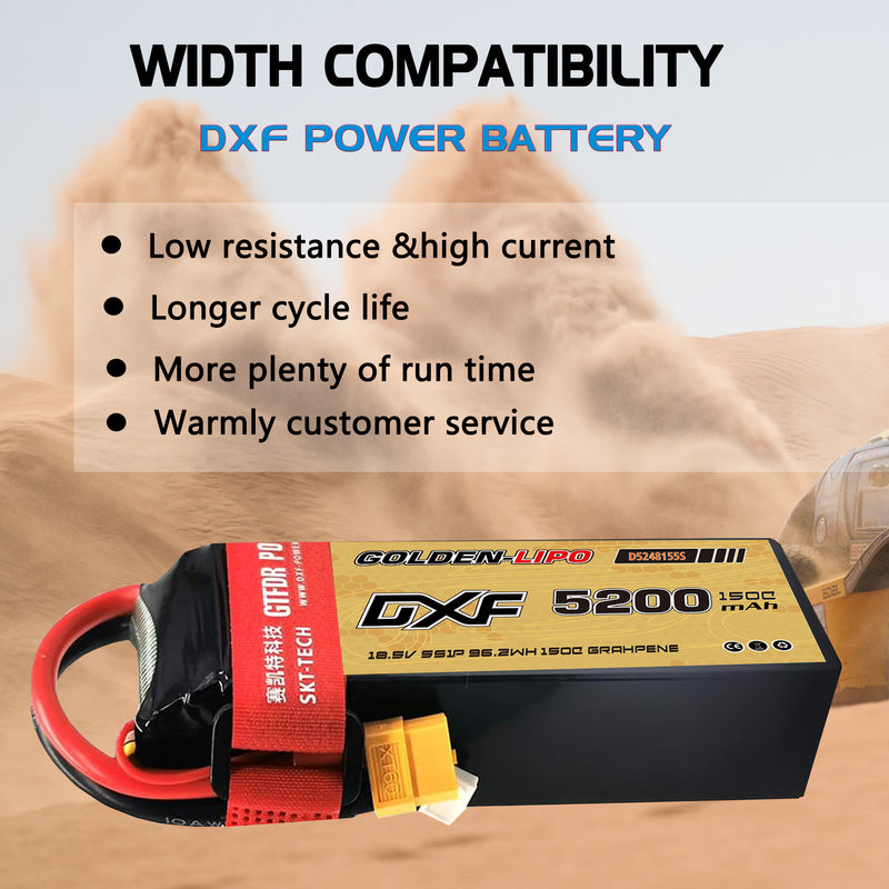 (CN)DXF 4S Lipo Battery 14.8V 150C 5200mAh Soft Case Battery with EC5 XT90 Connector for Car Truck Tank RC Buggy Truggy Racing Hobby