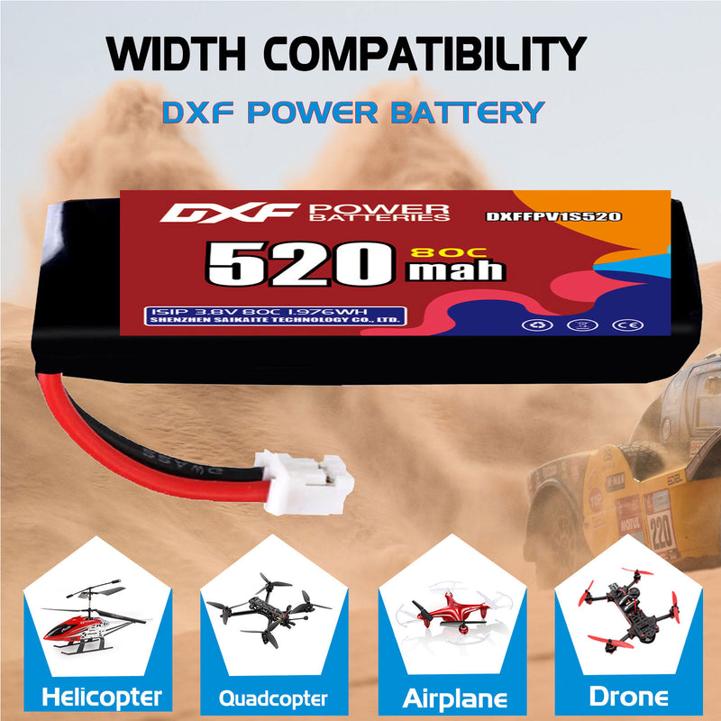 DXF 520mAh 1S 80C 3.8V Lipo Battery Pack for FPV LiPo Battery