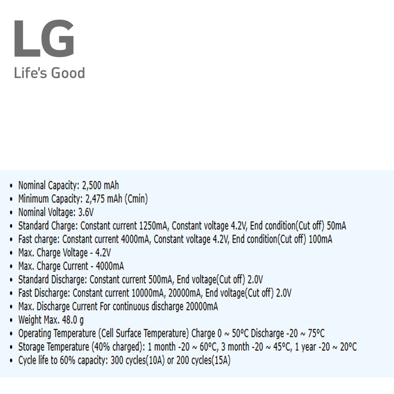 New LG HE2 18650 2500MAH 20A Discharge high power high rate lithium battery
