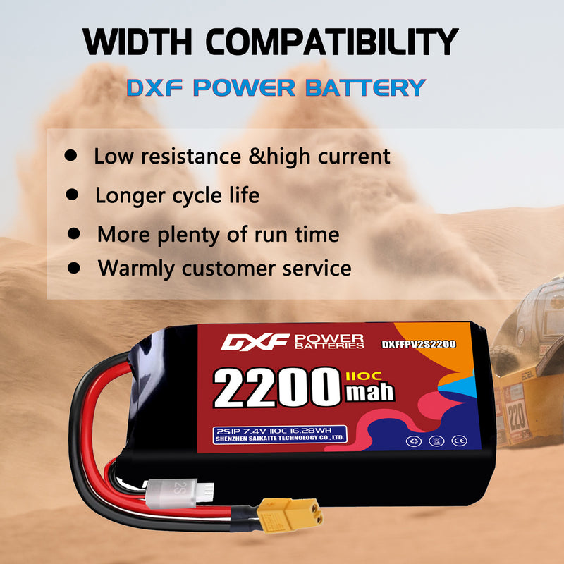 DXF 2200mAh 2S 110C 7.4V Lipo Battery Pack for FPV LiPo Battery