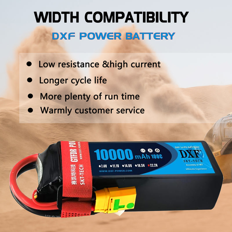 (ES)DXF 6S Lipo Battery 22.2V 100C10000mAh Soft Case Battery with XT90 Connector for Car Truck Tank RC Buggy Truggy Racing Hobby