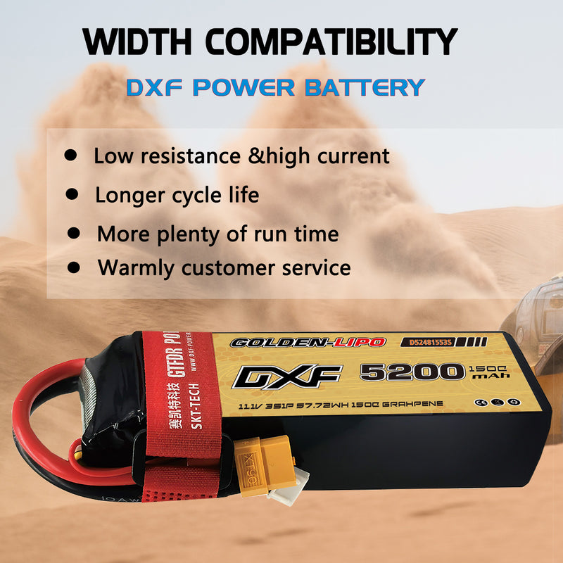 (CN)DXF 3S Lipo Battery 11.1V 150C 5200mAh Soft Case Battery with EC5 XT90 Connector for Car Truck Tank RC Buggy Truggy Racing Hobby