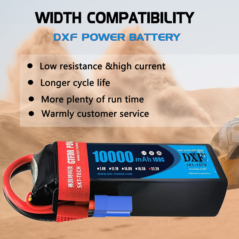 (PL)DXF 6S Lipo Battery 22.2V 100C10000mAh Soft Case Battery with EC5 Connector for Car Truck Tank RC Buggy Truggy Racing Hobby