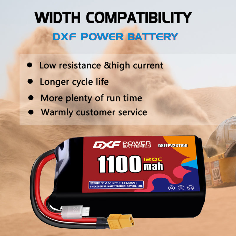 DXF 1100mAh 2S 120C 7.4V Lipo Battery Pack for FPV LiPo Battery
