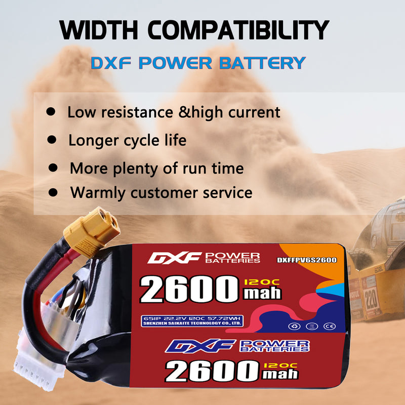 DXF 2600mAh 6S 120C 22.2V Lipo Battery Pack for FPV LiPo Battery
