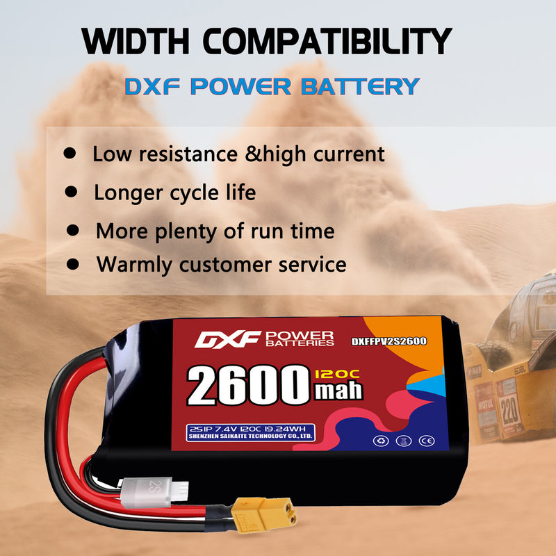 DXF 2600mAh 2S 120C 7.4V Lipo Battery Pack for FPV LiPo Battery