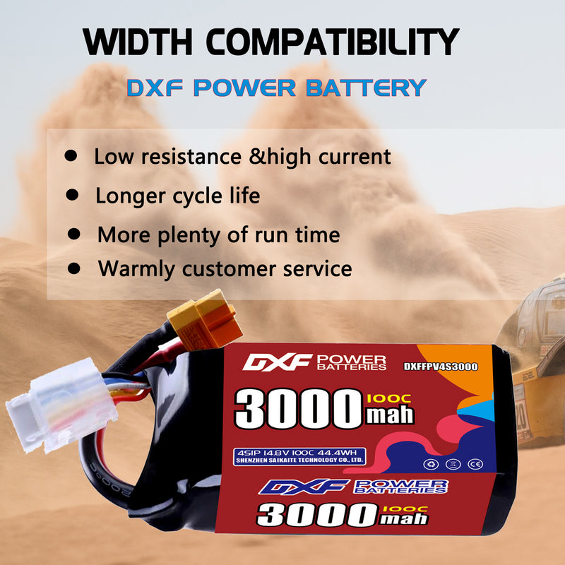 DXF 3000mAh 4S 100C 14.8V Lipo Battery Pack for FPV LiPo Battery