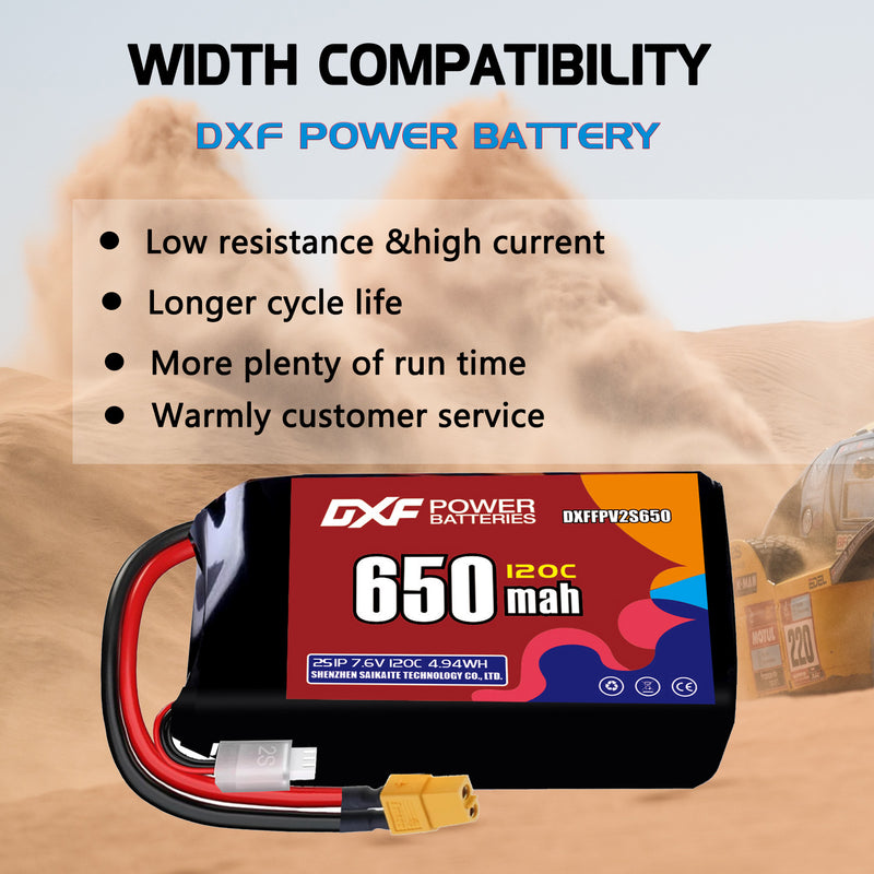 DXF 650mAh 2S 150C 7.6V Lipo Battery Pack for FPV LiPo Battery