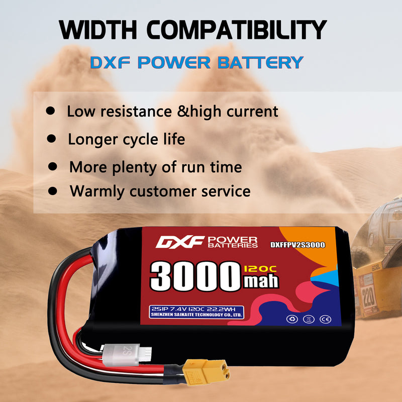 DXF 3000mAh 2S 120C 7.4V Lipo Battery Pack for FPV LiPo Battery