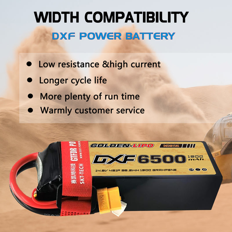 (CN)DXF 4S Lipo Battery 14.8V 150C 6500mAh Soft Case Battery with EC5 XT90 Connector for Car Truck Tank RC Buggy Truggy Racing Hobby