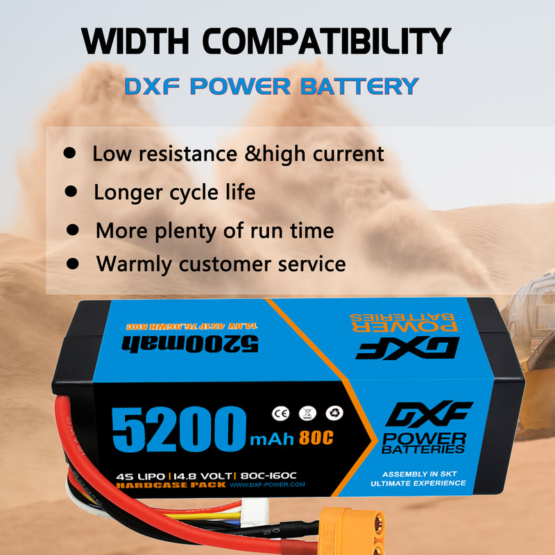 (CA)DXF Lipo Battery 4S 14.8V 5200MAH 80C  lipo Hardcase with  XT90 Plug for Rc 1/8 1/10 Buggy Truck Car Off-Road Drone
