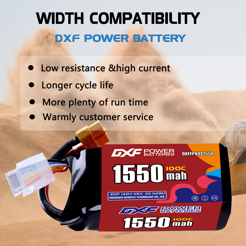 DXF 1550mAh 4S 100C 14.8V Lipo Battery Pack for FPV LiPo Battery