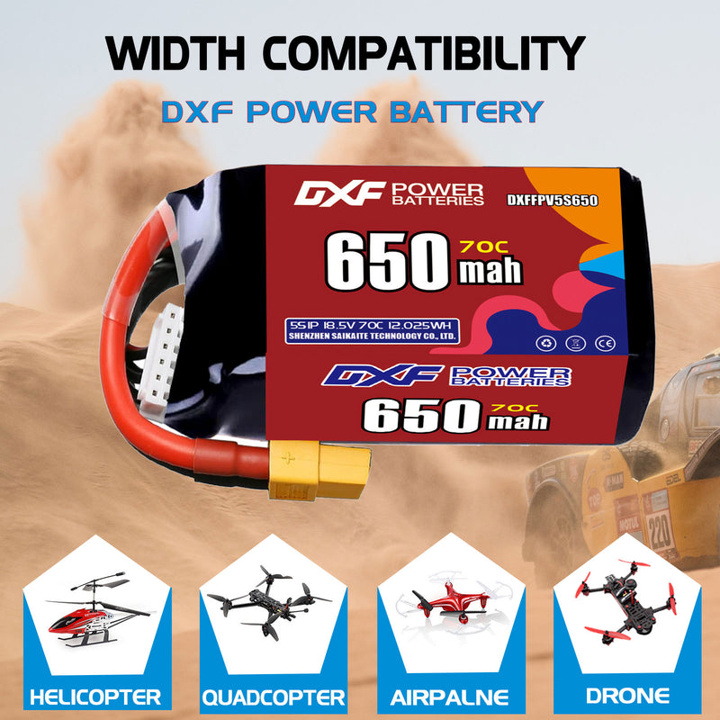 DXF 650mAh 5S 70C 18.5V Lipo Battery Pack for FPV LiPo Battery