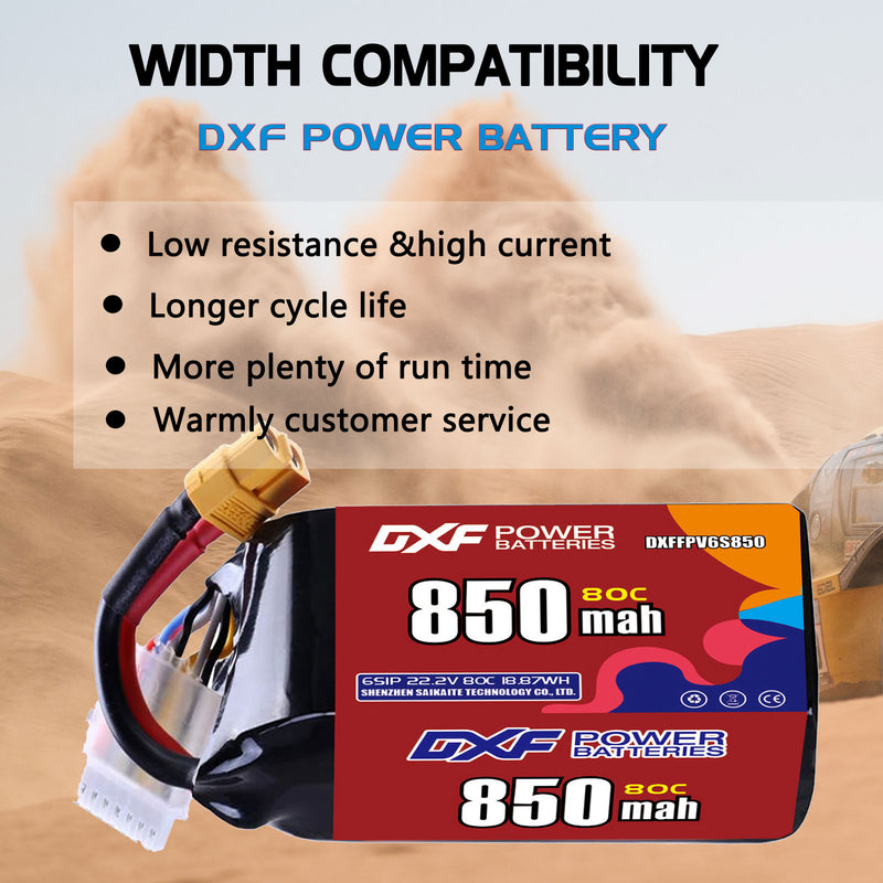 DXF 850mAh 6S 80C 22.2V Lipo Battery Pack for FPV LiPo Battery