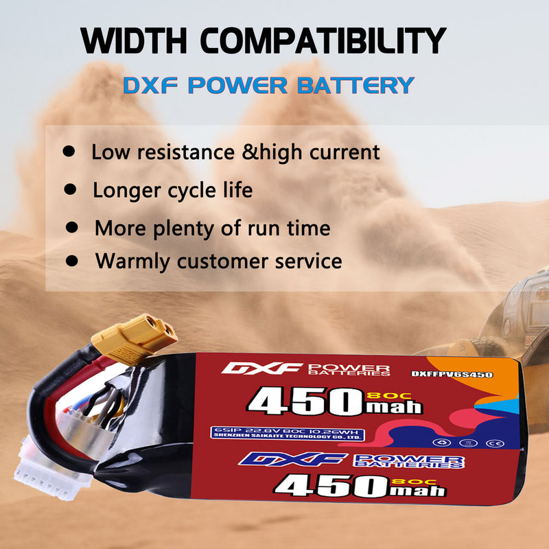 DXF 450mAh 6S 80C 22.8V Lipo Battery Pack for FPV LiPo Battery