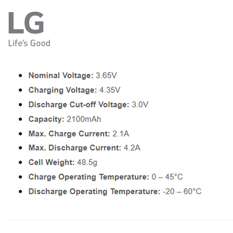 New LG ICR18650 ME1 2100mAh Discharge high power high rate lithium battery