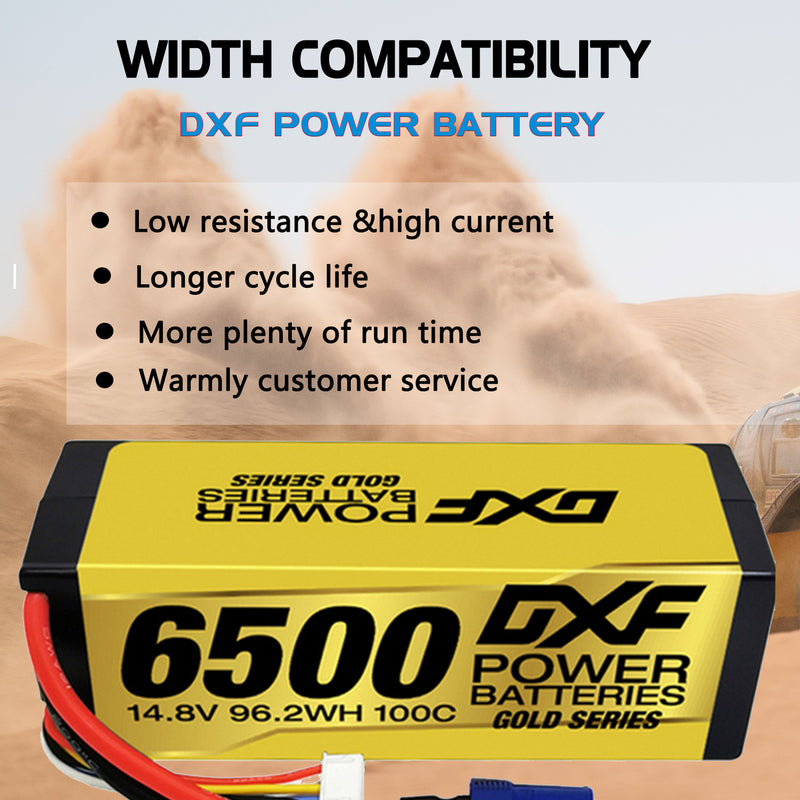 (IT)DXF Lipo Battery 4S 14.8V 6500MAH 100C GoldSeries Graphene lipo Hardcase with EC5 and XT90 Plug for Rc 1/8 1/10 Buggy Truck Car Off-Road Drone