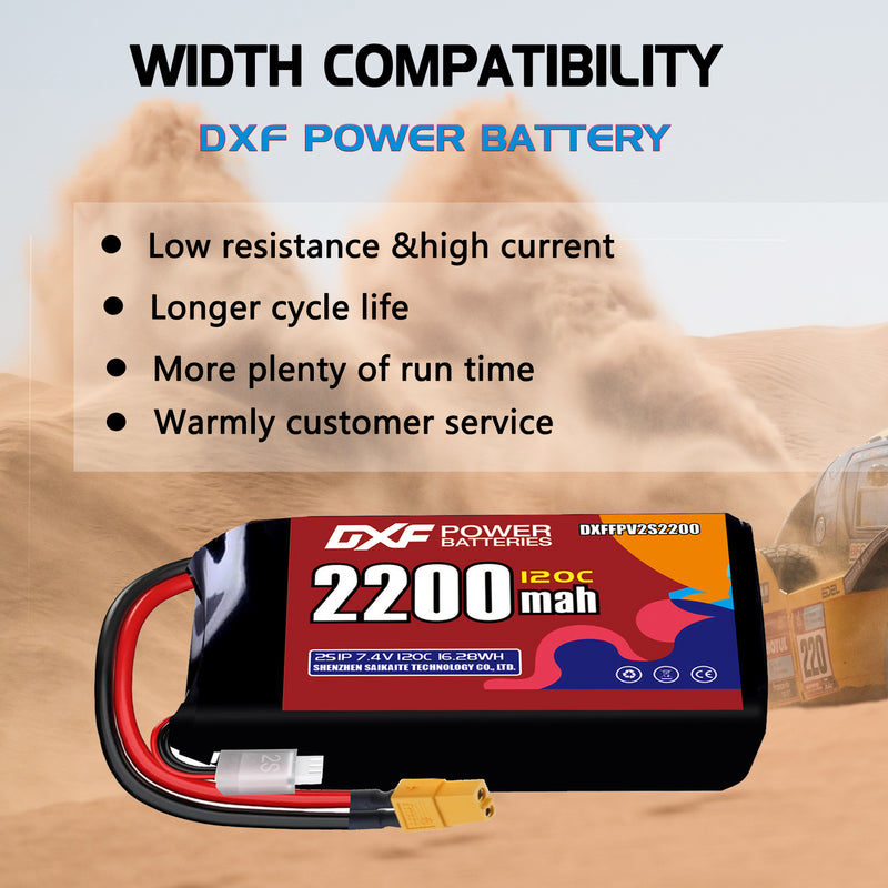 DXF 2200mAh 2S 120C 7.4V Lipo Battery Pack for FPV LiPo Battery