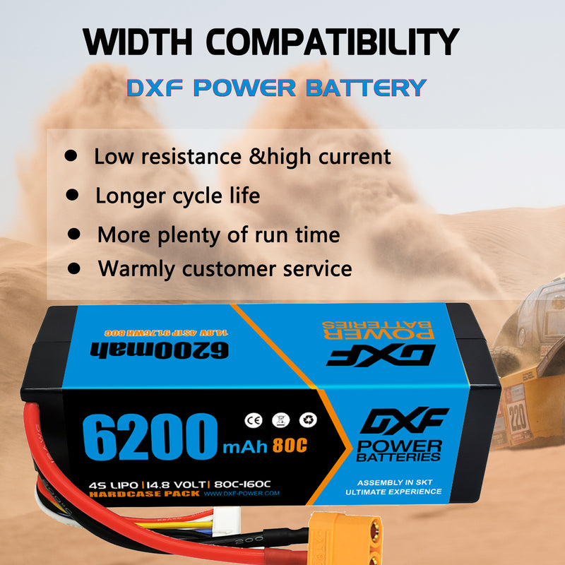 (ES)DXF Lipo Battery 4S 14.8V 6200MAH 80C  lipo Hardcase  XT90 Plug for Rc 1/8 1/10 Buggy Truck Car Off-Road Drone