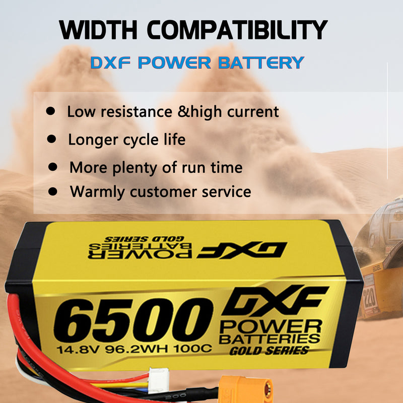 (IT)DXF Lipo Battery 4S 14.8V 6500MAH 100C GoldSeries Graphene lipo Hardcase with EC5 and XT90 Plug for Rc 1/8 1/10 Buggy Truck Car Off-Road Drone