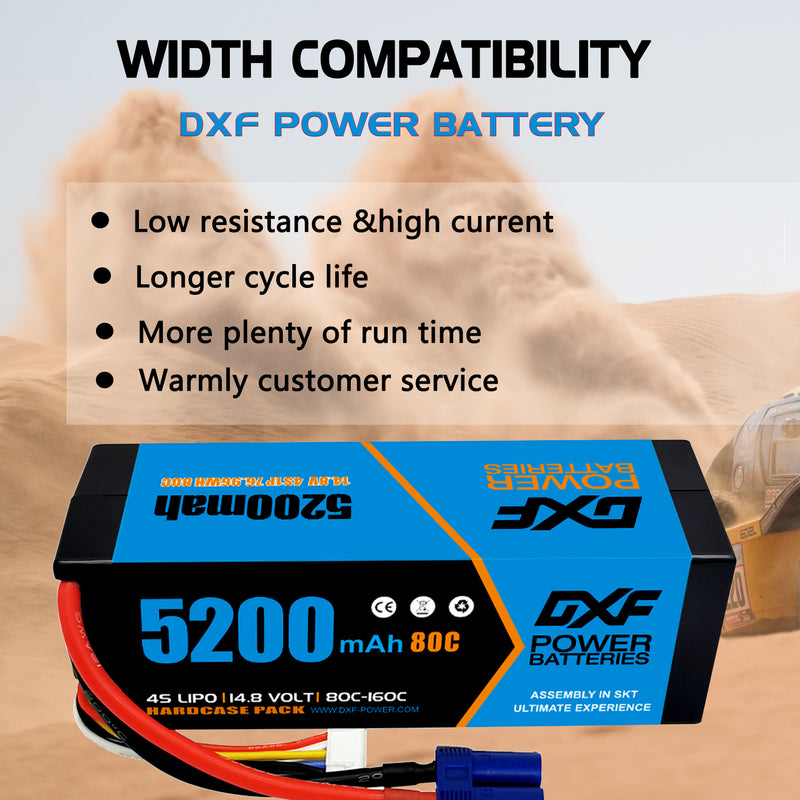 (FR)DXF Lipo Battery 4S 14.8V 5200MAH 80C  lipo Hardcase with  EC5 Plug for Rc 1/8 1/10 Buggy Truck Car Off-Road Drone