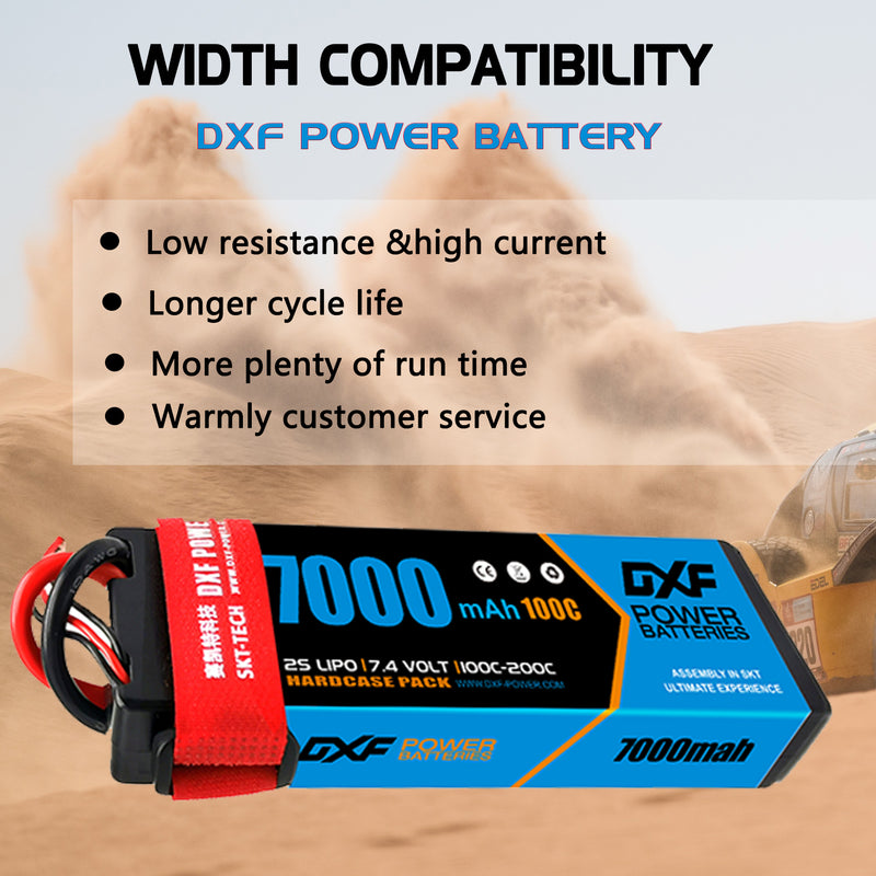 (PL)DXF Lipo Battery 2S 7.4V 7000mAh 100C/200C Hardcase Battery Graphene Battery Deans/T Plug for Rc Truck Drone 1/10 1/8 Scale Traxxas Slash 4x4 RC Car Buggy truggy