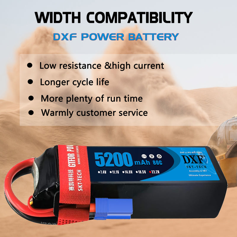 (GE)DXF 6S Lipo Battery 22.2V 80C 5200mAh Soft Case Battery with EC5 XT90 Connector for Car Truck Tank RC Buggy Truggy Racing Hobby