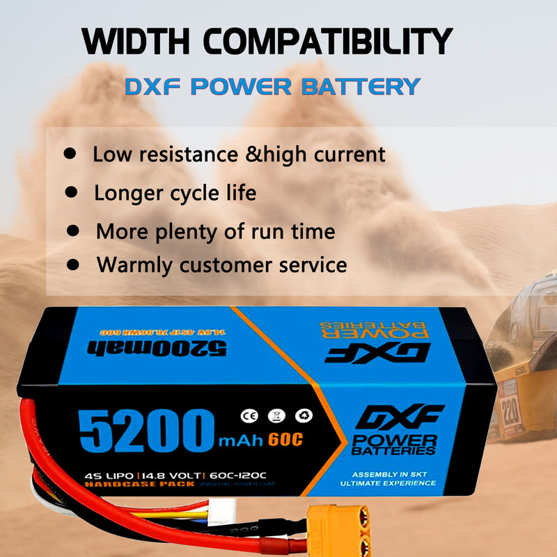 (FR)DXF Lipo Battery 4S 14.8V 5200MAH 60C  lipo Hardcase with  XT90 Plug for Rc 1/8 1/10 Buggy Truck Car Off-Road Drone