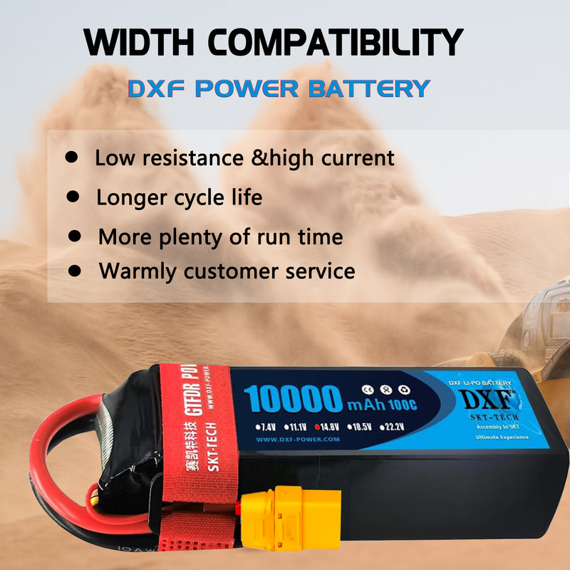 (GE)DXF 4S Lipo Battery 14.8V 10000mAh 100C 200C XT90 for RC 1/8 1/10 Car Truck Tank Models XXMAX 8S Arrama