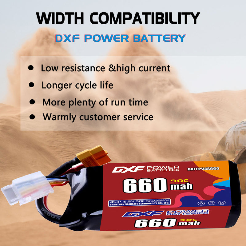 DXF 660mAh 4S 90C 15.2V Lipo Battery Pack for FPV LiPo Battery