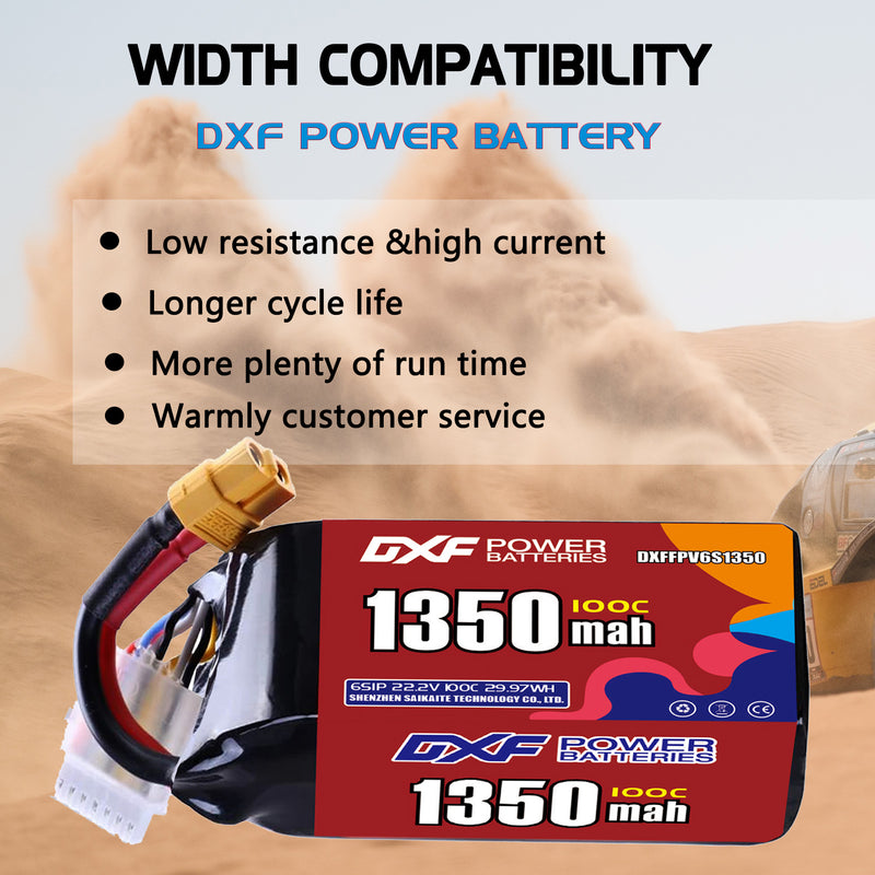 DXF 1350mAh 6S 100C 22.2V Lipo Battery Pack for FPV LiPo Battery