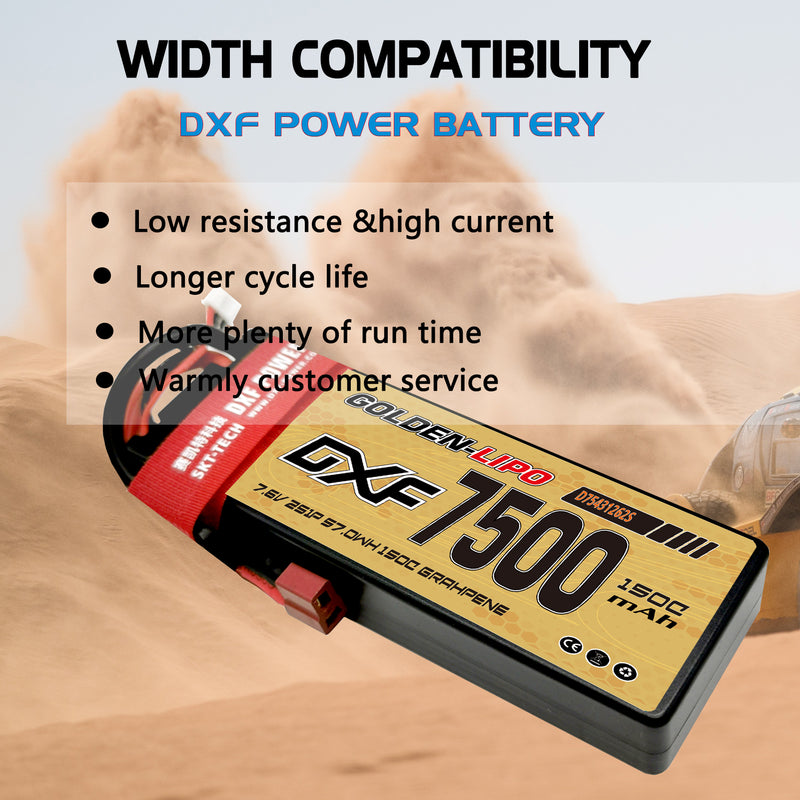(CN)DXF Lipo Battery 2S 7.6V 7500MAH 150C  lipo Hardcase with  DEANS/T Plug for Rc 1/8 1/10 Buggy Truck Car Off-Road Drone