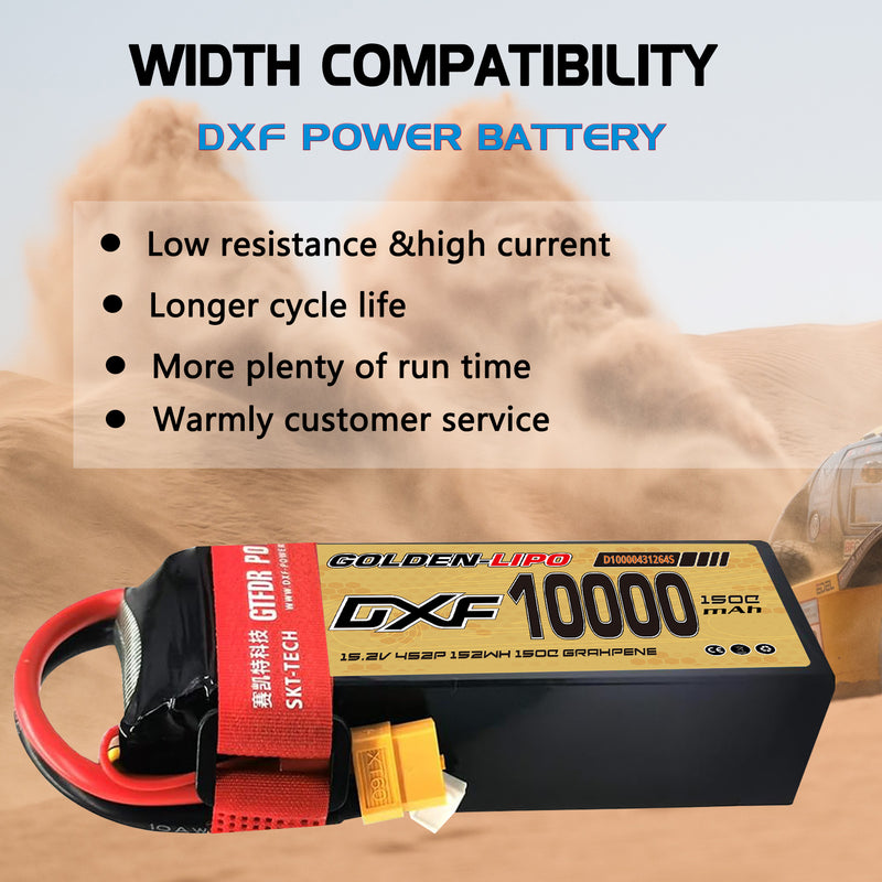 (CN)DXF 4S Lipo Battery 15.2V 150C 10000mAh Soft Case Battery with EC5 XT90 Connector for Car Truck Tank RC Buggy Truggy Racing Hobby