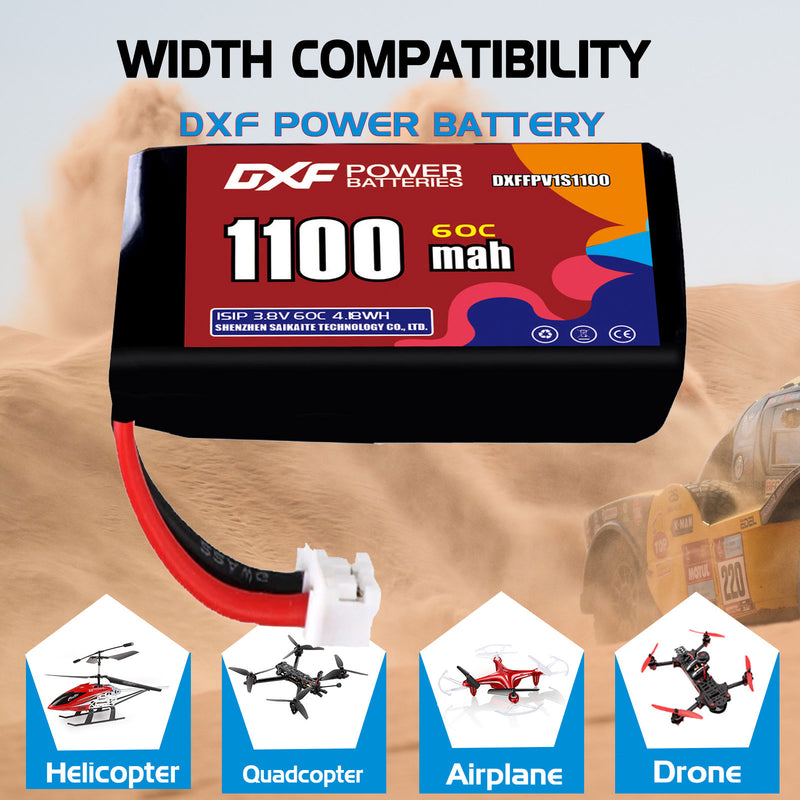 DXF 1100mAh 1S 60C 3.8V Lipo Battery Pack for FPV LiPo Battery
