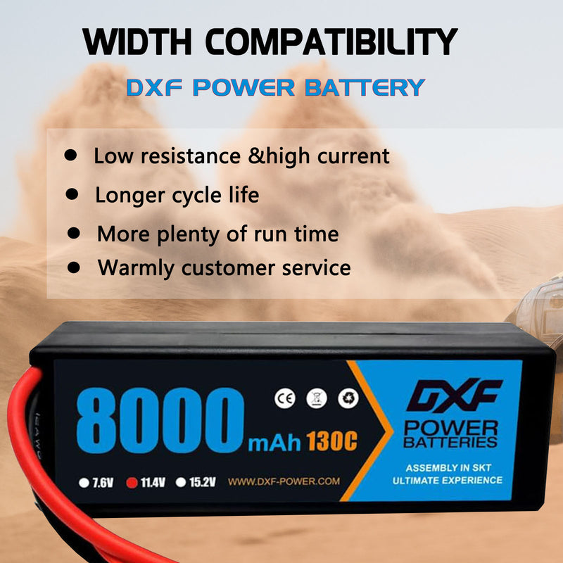 (EU)DXF Lipo Battery 3S 11.4V 8000MAH 130C Blue Series Graphene lipo Hardcase with EC5 Plug for Rc 1/8 1/10 Buggy Truck Car Off-Road Drone