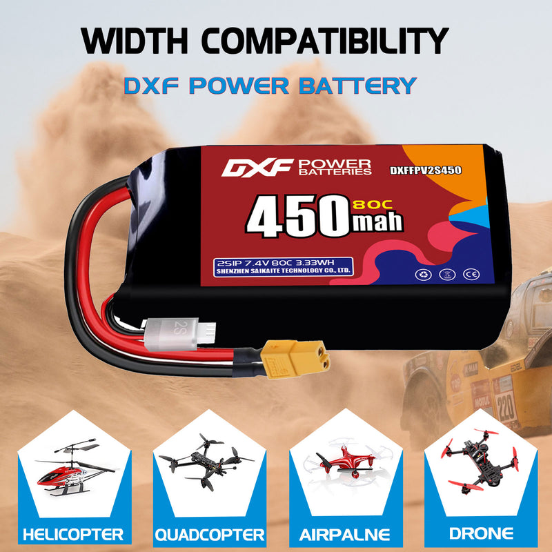 DXF 450mAh 2S 80C 7.4V Lipo Battery Pack for FPV LiPo Battery