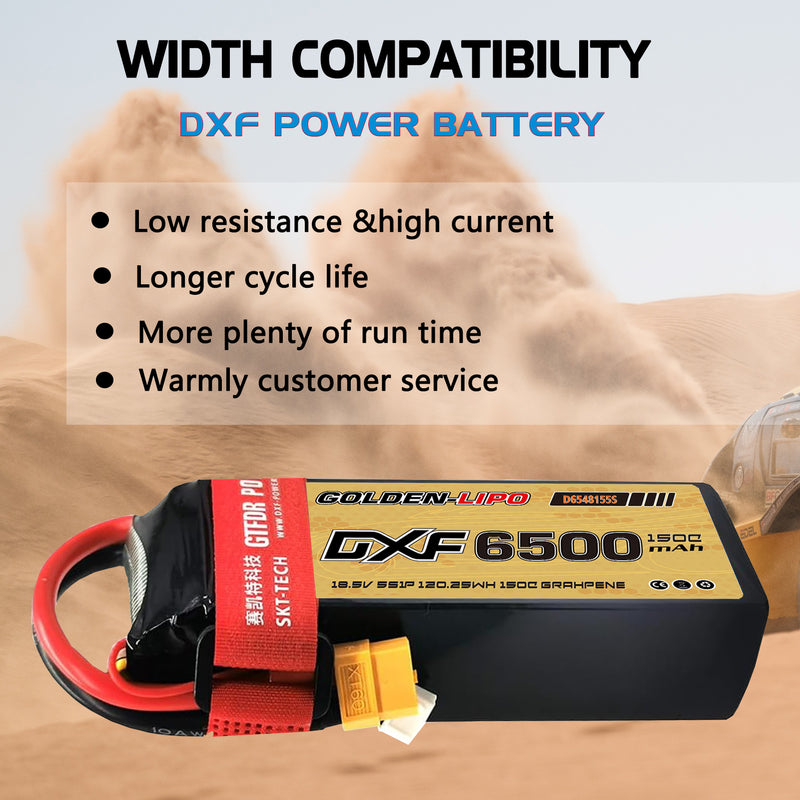 (CN)DXF 5S Lipo Battery 18.5V 150C 6500mAh Soft Case Battery with EC5 XT90 Connector for Car Truck Tank RC Buggy Truggy Racing Hobby