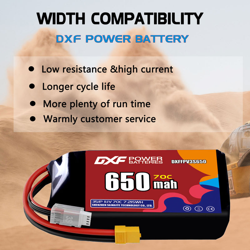 DXF 650mAh 3S 70C 11.1V Lipo Battery Pack for FPV LiPo Battery