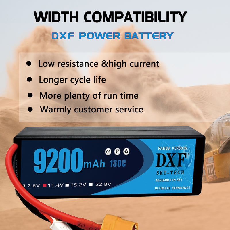 (ES)DXF Lipo Battery 3S 11.4V 9200MAH 130C Blue Series Graphene lipo Hardcase with XT90 Plug for Rc 1/8 1/10 Buggy Truck Car Off-Road Drone