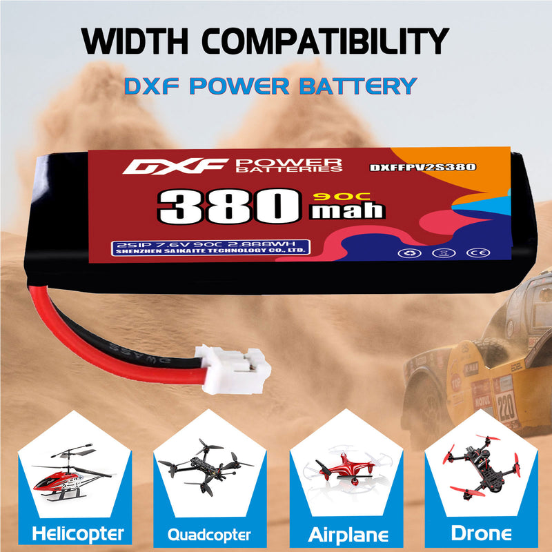 DXF 380mAh 2S 90C 7.6V Lipo Battery Pack for FPV LiPo Battery