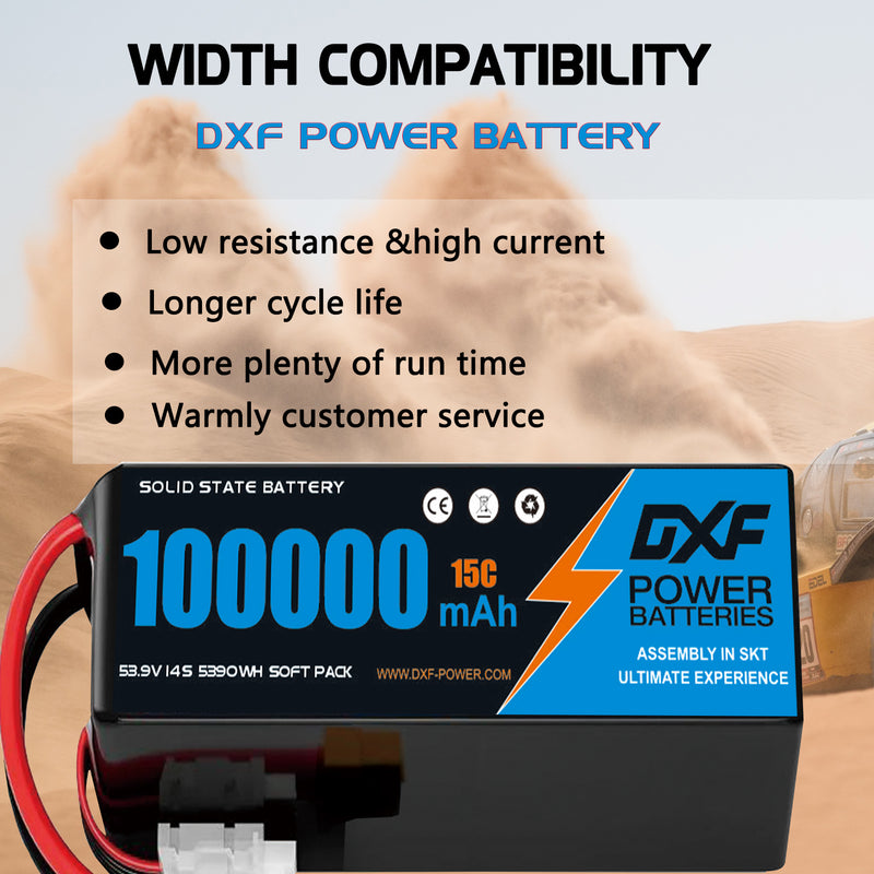 (CN)DXF 14S Lipo Battery 53.9V 15C 100000mAh Soft Case Battery  for Drone UAV FPV Car Truck Tank RC Semi solidstate Battery Racing Hobby