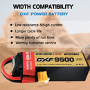 DXF LiPo Battery 4S 14.8V 9500mAh 150C Graphene Softcase with EC5 / T / TRX / XT60 / XT90 / XT150 / Q8s Plug for RC 1/8 1/10 Buggy Truck Car Off-Road Drone