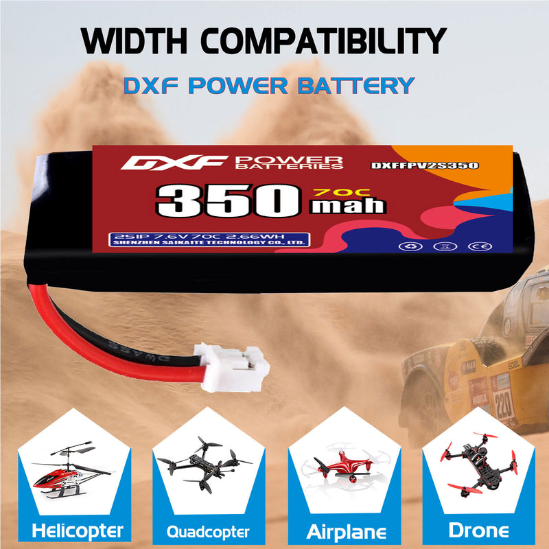DXF 350mAh 2S 70C 7.6V Lipo Battery Pack for FPV LiPo Battery