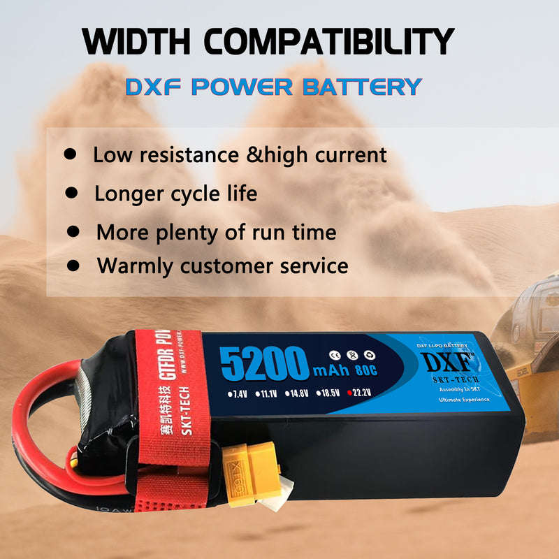 (PL)DXF 6S Lipo Battery 22.2V 80C 5200mAh Soft Case Battery with XT60 Connector for Car Truck Tank RC Buggy Truggy Racing Hobby